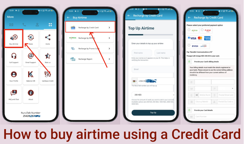 How to buy Nurutalk airtime using credit card